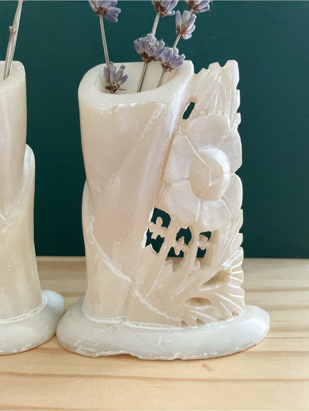 Vintage Chinese Hand-Carved White Soapstone Bud Vases - Mirrored Pair - Picture 14 of 16